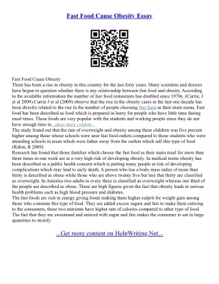 Fast Food Argumentative Essay