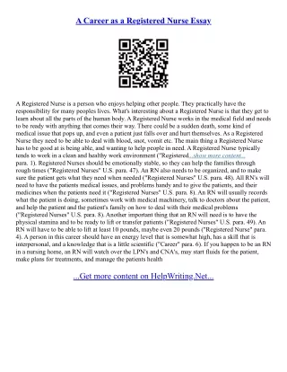 Nursing Career Essays