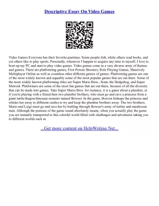 Games Essay Writing