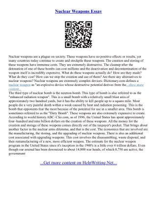 Essay On Nuclear Weapons