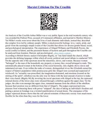 Essay Of The Crucible
