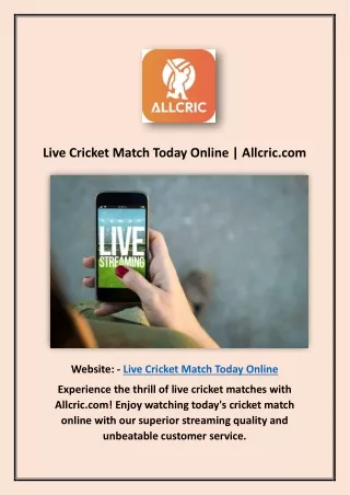Live Cricket Match Today Online | Allcric.com