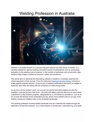 Welding Profession in Australia