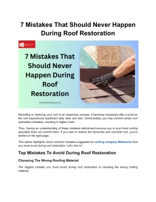 7 Mistakes That Should Never Happen During Roof Restoration