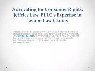 Jeffries Law, PLLC: Your Trusted Partner in Lemon Law Advocacy