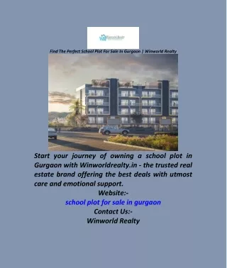 Find The Perfect School Plot For Sale In Gurgaon  Winworld Realty