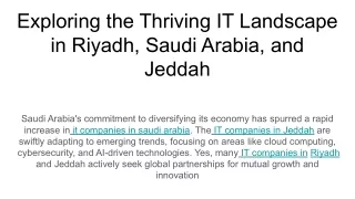 Exploring the Thriving IT Landscape in Riyadh, Saudi Arabia, and Jeddah