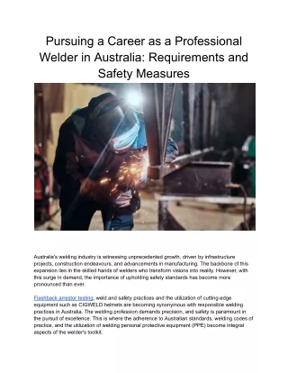 Pursuing a Career as a Professional Welder in Australia_ Requirements and Safety Measures