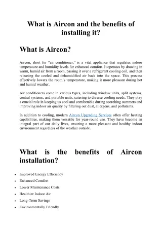 What is Aircon and the benefits of installing it