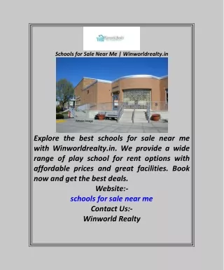 Schools for Sale Near Me  Winworldrealty.in