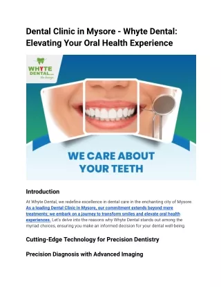 Dental Clinic in Mysore - Whyte Dental_ Elevating Your Oral Health Experience