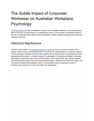 The Subtle Impact of Corporate Workwear on Australian Workplace Psychology