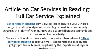 Article on Car Services in Reading Full Car Service Explained