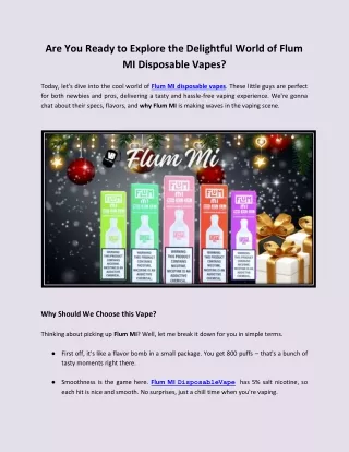 Are You Ready to Explore the Delightful World of Flum MI Disposable Vapes?