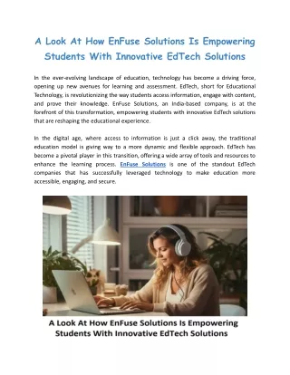 A Look At How EnFuse Solutions Is Empowering Students With Innovative EdTech Solutions