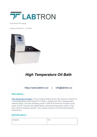 High Temperature Oil Bath