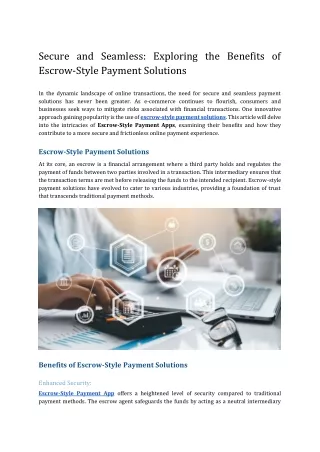 Secure and Seamless_ Exploring the Benefits of Escrow-Style Payment Solutions