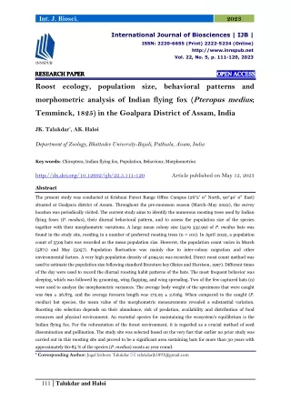 Roost ecology, population size, behavioral patterns and morphometric analysis