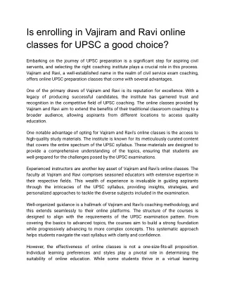 Is enrolling in Vajiram and Ravi online classes for UPSC a good choice?