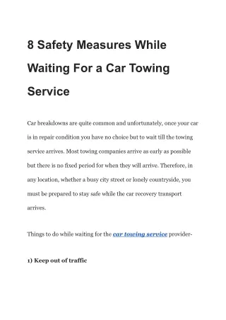 8 Safety Measures While Waiting For a Car Towing Service