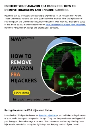 PROTECT YOUR AMAZON FBA BUSINESS HOW TO REMOVE HIJACKERS AND ENSURE SUCCESS
