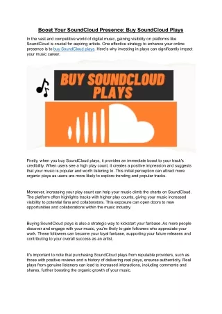 Boost Your SoundCloud Presence- Buy SoundCloud Plays