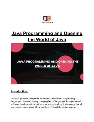 Java Programming and Opening the World of Java