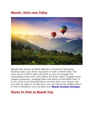 Manali Tour Package