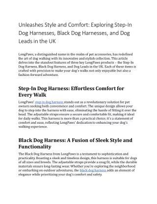 Unleashes Style and Comfort, Exploring Step-In Dog Harnesses, Black Dog Harnesses, and Dog Leads in the UK