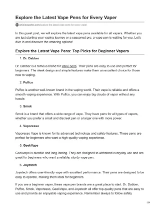 Explore the Latest Vape Pens for Every Vaper