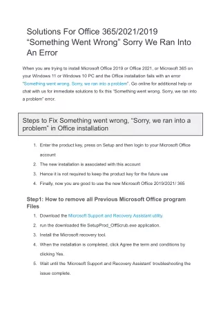 Solutions For Office 365_2021_2019 “Something Went Wrong” Sorry We Ran Into An Error