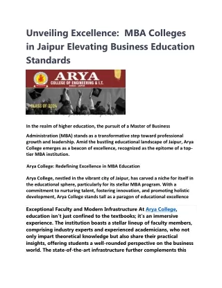 Unveiling Excellence:  MBA Colleges in Jaipur Elevating Business Education Stand