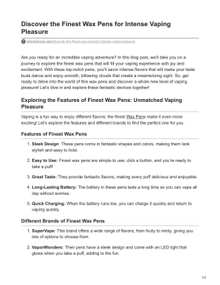 Discover the Finest Wax Pens for Intense Vaping Pleasure