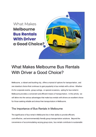 Reasons to Select Melbourne Bus Rentals With a Driver