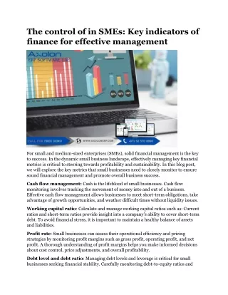 The control of in SMEs Key indicators of finance for effective management