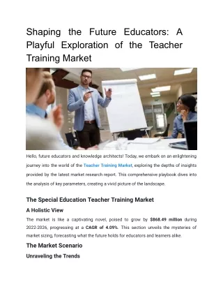 Shaping the Future Educators-A Playful Exploration of the Teacher Training Market