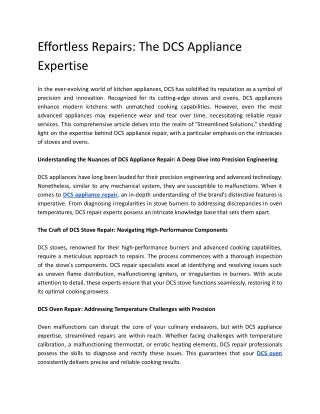 Effortless Repairs: The DCS Appliance Expertise