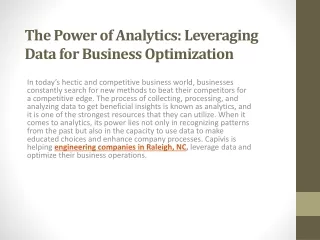 The Power of Analytics: Leveraging Data for Business Optimization