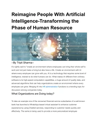 Reimagine People With Artificial Intelligence-Transforming the Phase of Human Resource