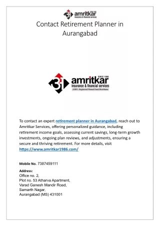 Contact Retirement Planner in Aurangabad
