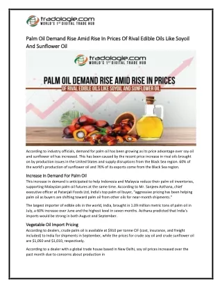 6-Palm Oil Demand Rise Amid Rise In Prices Of Rival Edible Oils Like Soyoil And Sunflower Oil