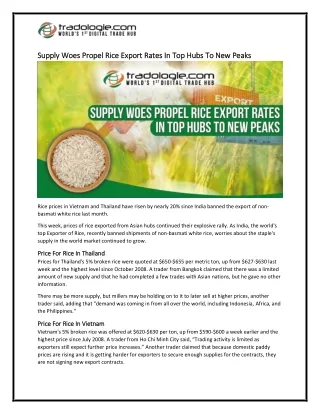 7-Supply Woes Propel Rice Export Rates In Top Hubs To New Peaks