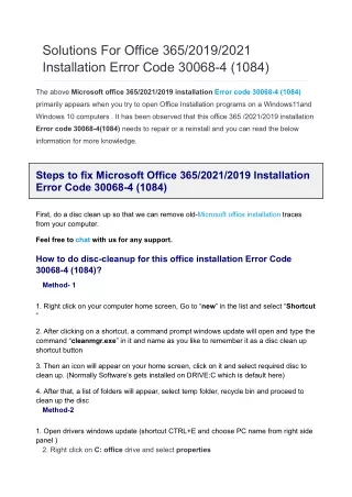 Solutions For Office 365_2019_2021 Installation Error Code 30068-4 (1084)