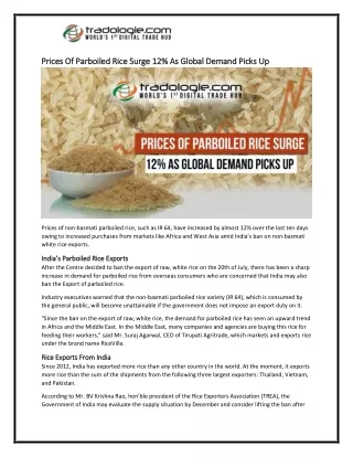 10-Prices Of Parboiled Rice Surge 12 As Global Demand Picks Up