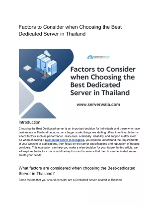 Factors to Consider when Choosing the Best Dedicated Server in Thailand