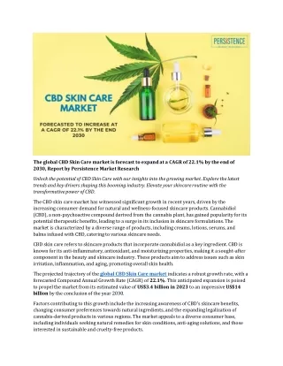 CBD Skin Care Market Revenue to Rise Substantially Owing to Increasing End-use