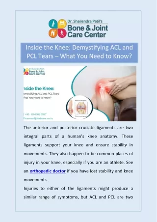 Inside the Knee Demystifying ACL and PCL Tears What You Need to Know