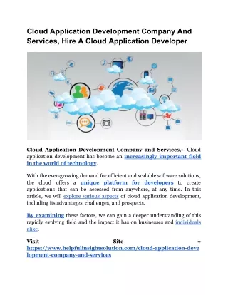 Cloud Application Development Company And Services, Hire A Cloud Application Developer