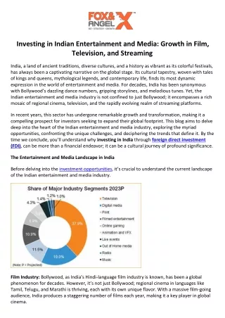 Investing in Indian Entertainment and Media Growth in Film Television, and Streaming