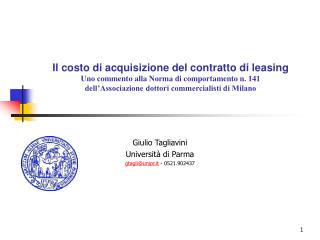 Giulio Tagliavini Università di Parma gtagli@unipr.it - 0521.902437